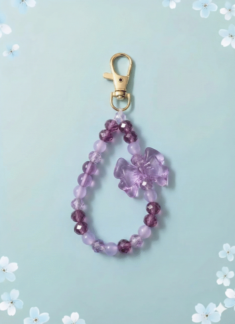 Purple Crystal Beaded Keychain